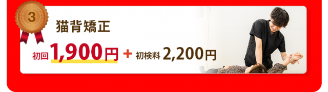 猫背矯正が初回1900円＋初検料2200円